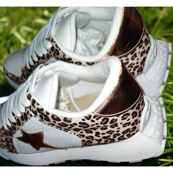 Women's Gold Star Leopard Print Sneakers - Picture 2 of 7
